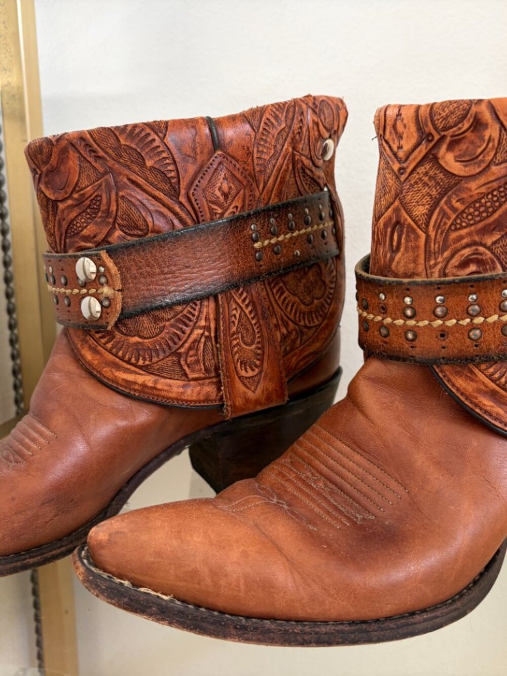 Custom, vintage-embossed foldover leather boots from Kemo Sabe - Picture 12 of 16